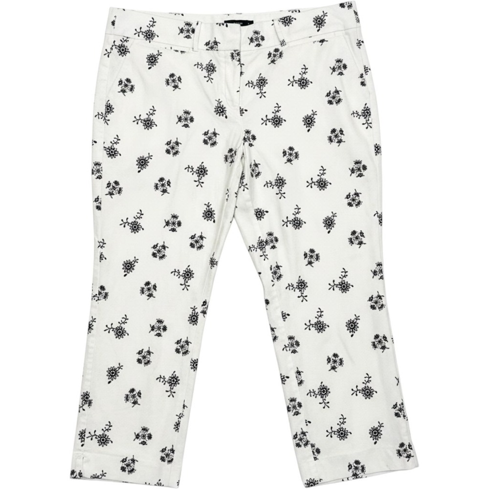 Ann Taylor LOFT Marisa White Black Floral Embroidered Cropped Pants Size 14